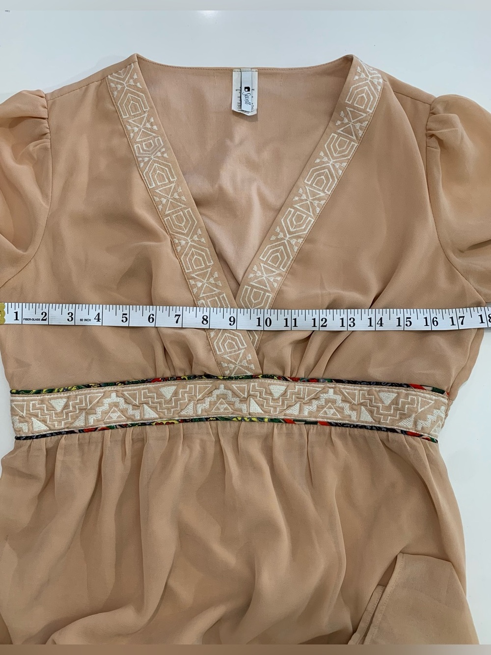 Swell Boho Lace Trim Maxi Peasant Prairie Dress, Tan Nude, Women’s L - Picture 8 of 8